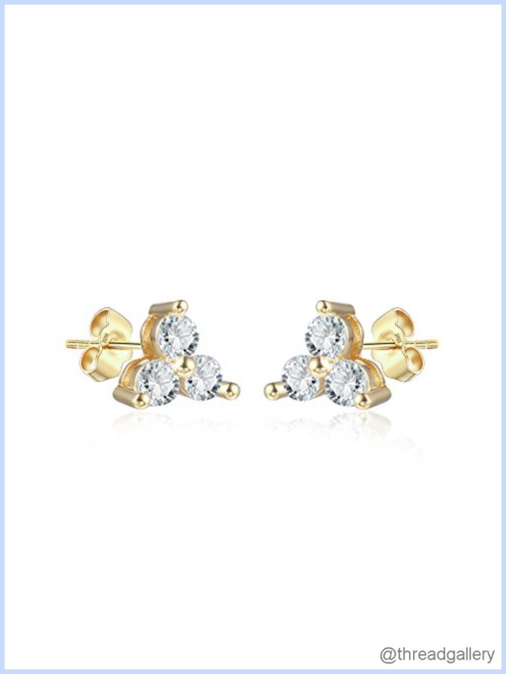 Sterling Silver Cubic Zirconia Trio Stud Earrings Dainty Mini Bar